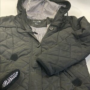 Forever 21 Black Quilted Coat with Striped Lining
